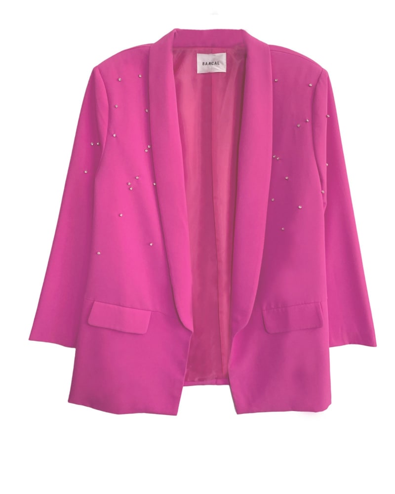 Front of a size 1 Crystal Oversized Classic Blazer in Pop Pink in Pop Pink by BAACAL. | dia_product_style_image_id:323955
